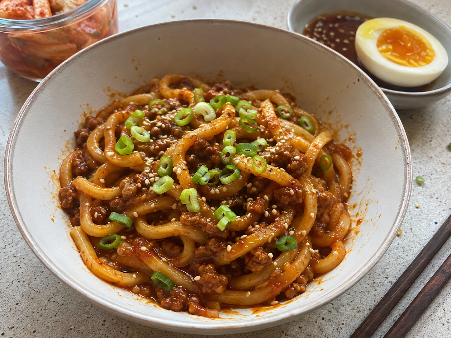 
                    Korean Bolognese Udon Noodles
                  